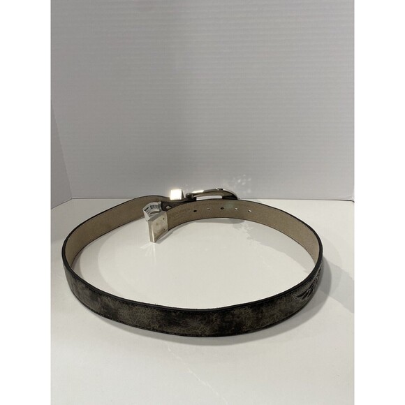 Nocona Boot Co Western Belt Wings Crosses Rhinestones Buckle Sz L Gray/Black main image 7